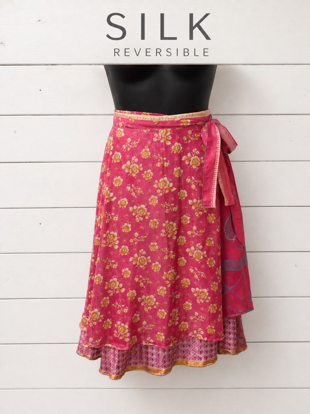 REVERSIBLE SILK WRAP SKIRT Pink Floral One Size